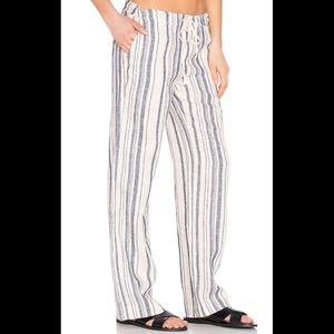 Vertical Stripe Wide-Leg Linen Pants